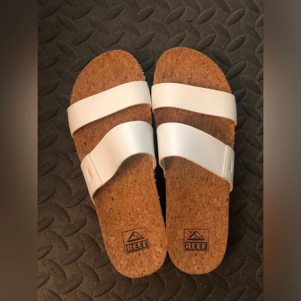 Reef woman White Double-Strap Cork Footbed Slide Vista Sandal sz 9